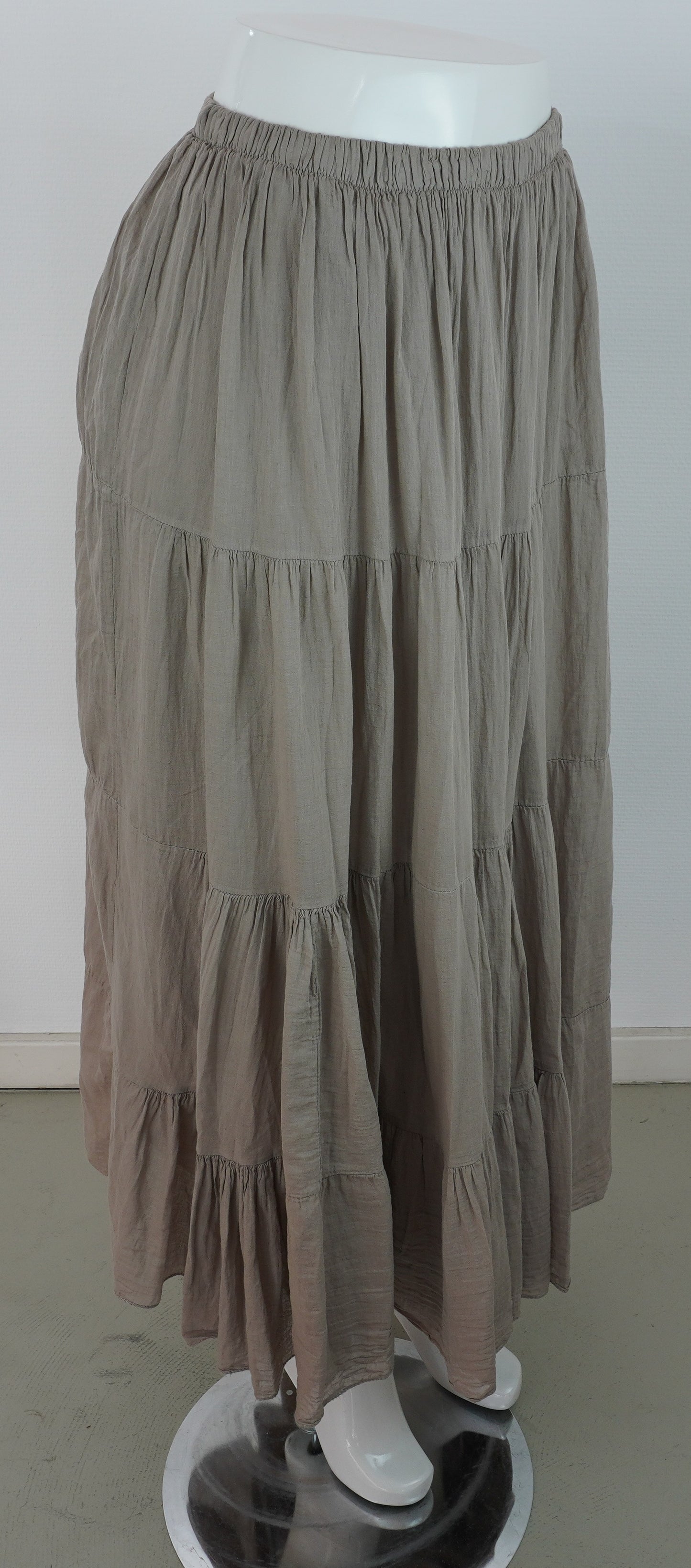 Sommerrock 100% Viskose – Greige/Taupe, Stufenrock mit Gummibund