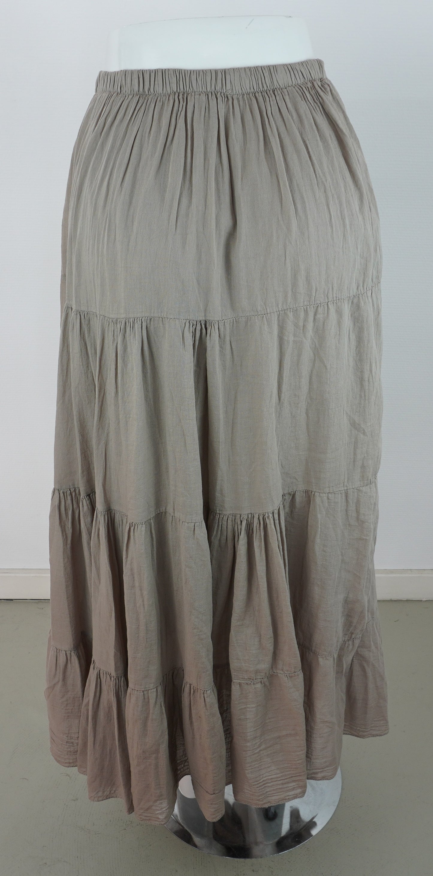 Sommerrock 100% Viskose – Greige/Taupe, Stufenrock mit Gummibund