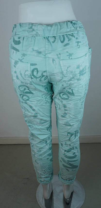Damen Jogger-Hose Mint/Türkis – Allover Print & Zierknöpfe