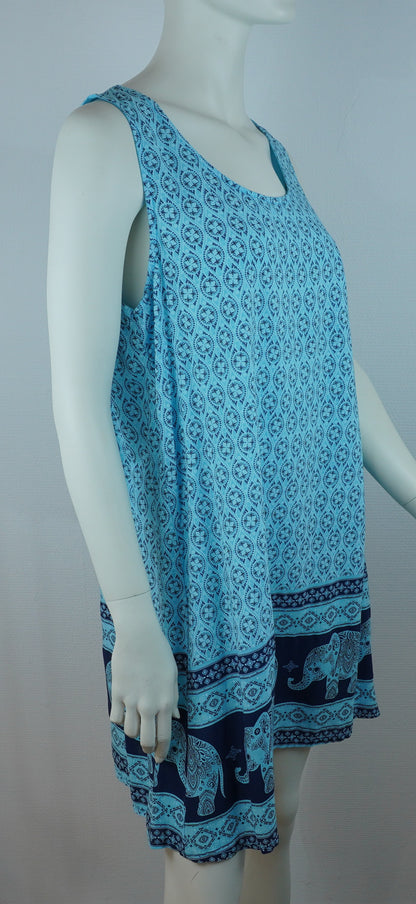 Kleid mit Elefanten-Muster / 100% Viskose – Türkis