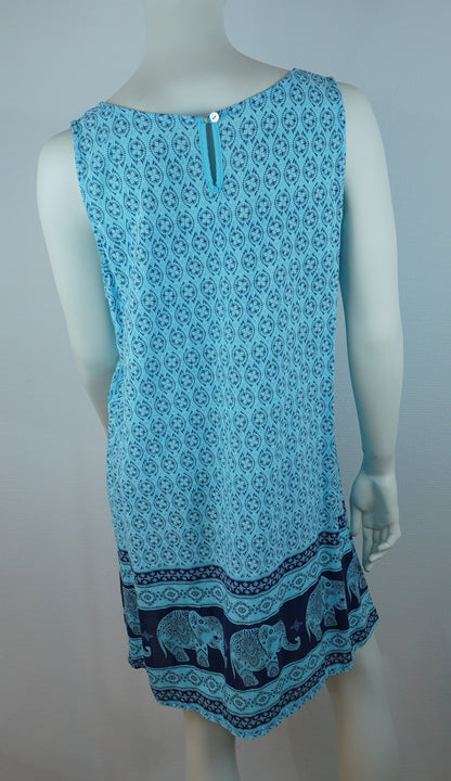 Kleid mit Elefanten-Muster / 100% Viskose – Türkis