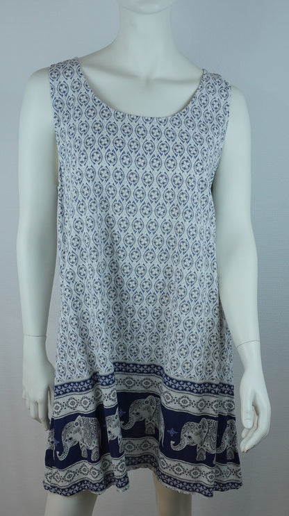 Kleid mit Elefanten-Muster / 100% Viskose – Weiß/Navy