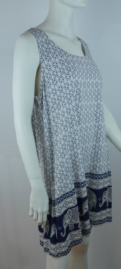 Kleid mit Elefanten-Muster / 100% Viskose – Weiß/Navy