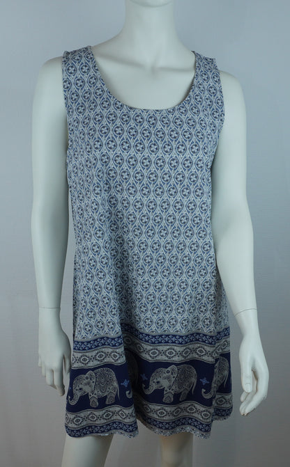 Kleid mit Elefanten-Muster / 100% Viskose – Hellblau/Grau