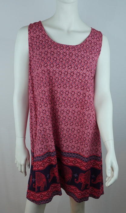 Kleid mit Elefanten-Muster / 100% Viskose – Rot/Bordeaux