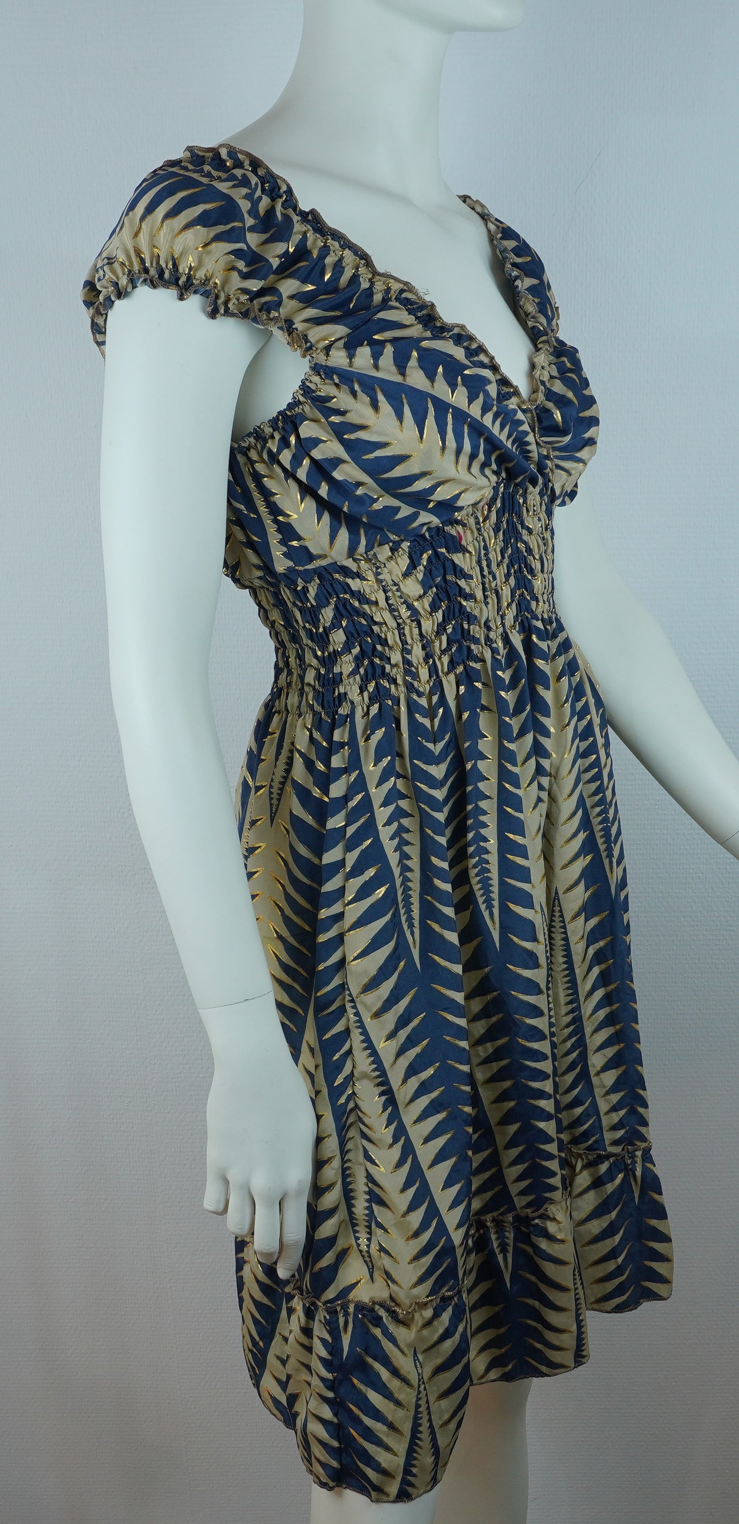 Boho Sommerkleid Farn-Muster Navy/Beige – Made in India