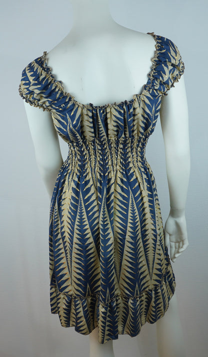Boho Sommerkleid Farn-Muster Navy/Beige – Made in India