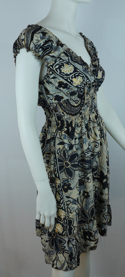 Boho Sommerkleid Paisley & Blumen Schwarz/Beige – Made in India