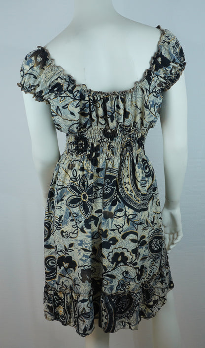 Boho Sommerkleid Paisley & Blumen Schwarz/Beige – Made in India