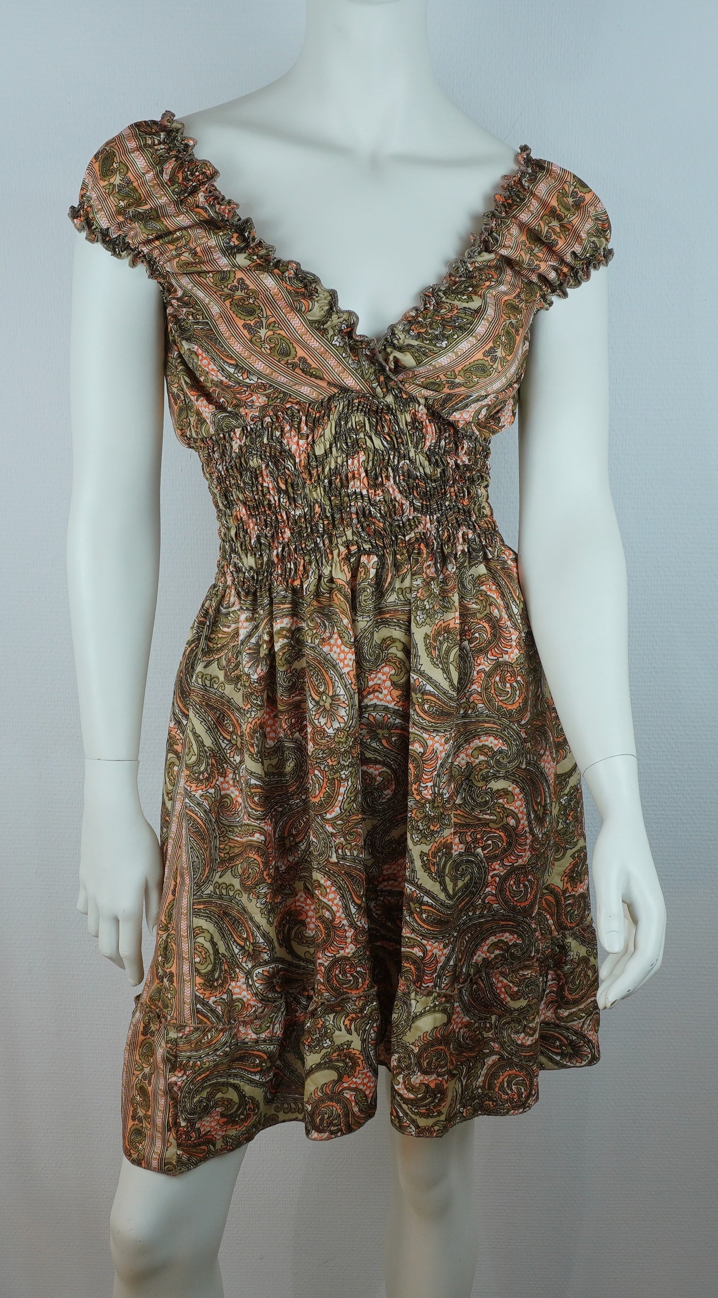 Boho Sommerkleid Paisley Braun/Olive/Rosa – Made in India