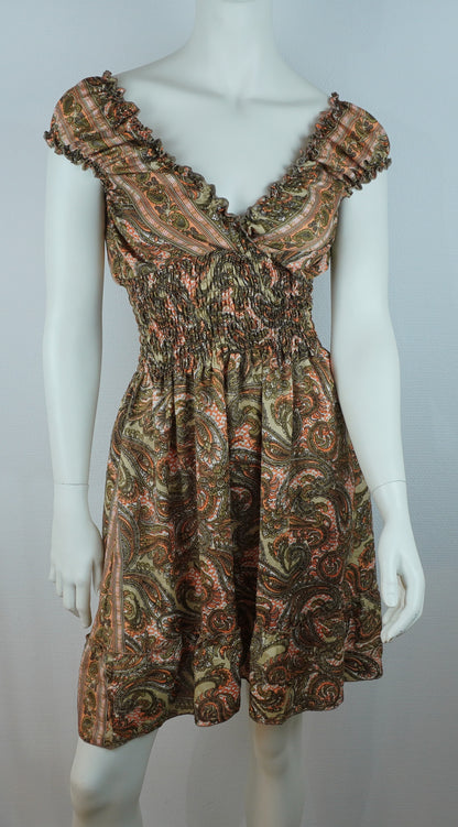 Boho Sommerkleid Paisley Braun/Olive/Rosa – Made in India