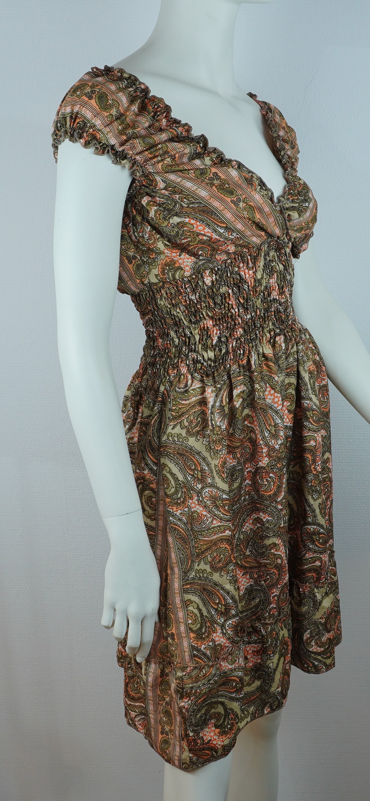 Boho Sommerkleid Paisley Braun/Olive/Rosa – Made in India
