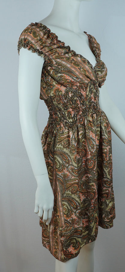 Boho Sommerkleid Paisley Braun/Olive/Rosa – Made in India