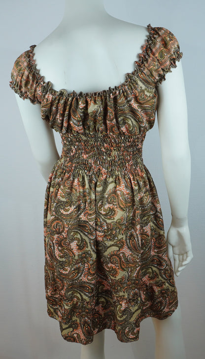 Boho Sommerkleid Paisley Braun/Olive/Rosa – Made in India