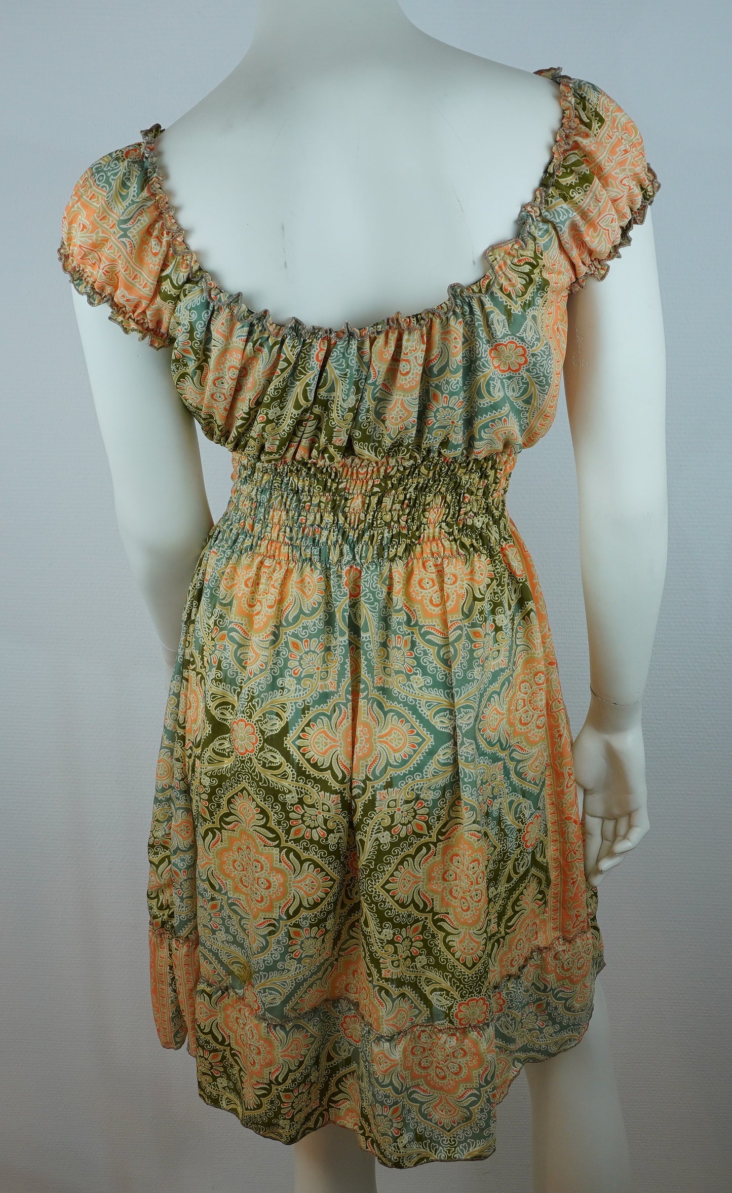 Boho Sommerkleid Damask Apricot/Salbeigrün – Made in India