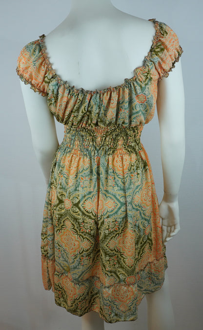 Boho Sommerkleid Damask Apricot/Salbeigrün – Made in India