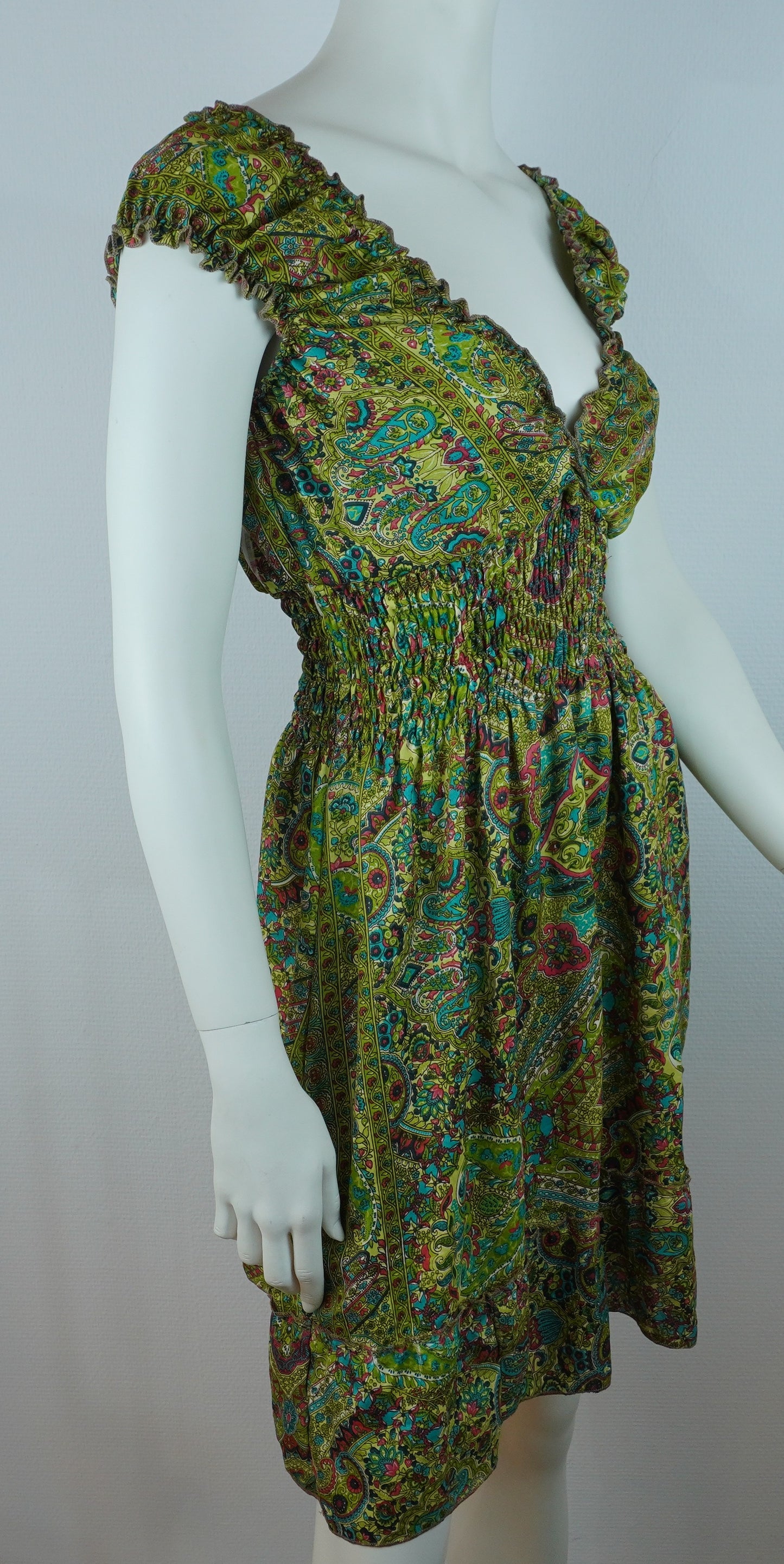 Boho Sommerkleid Paisley Olivgrün Bunt – Made in India