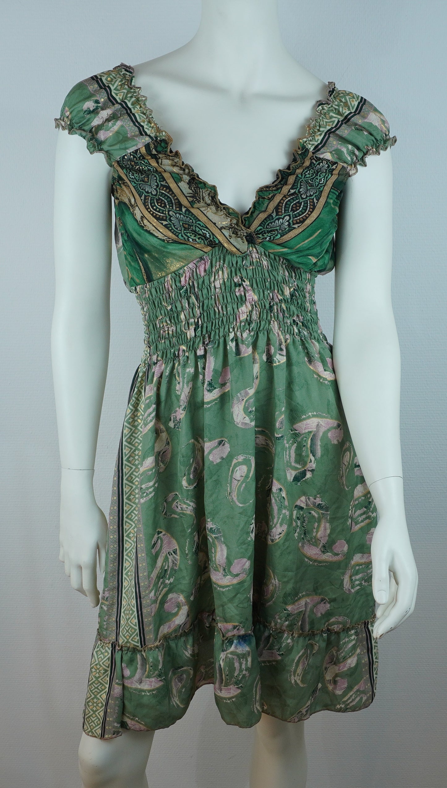 Boho Sommerkleid Paisley Mintgrün/Rosa – Made in India