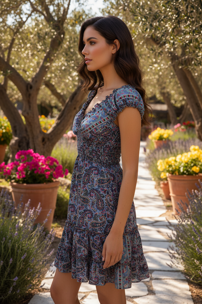Blaues Paisley Kleid – Seitenansicht