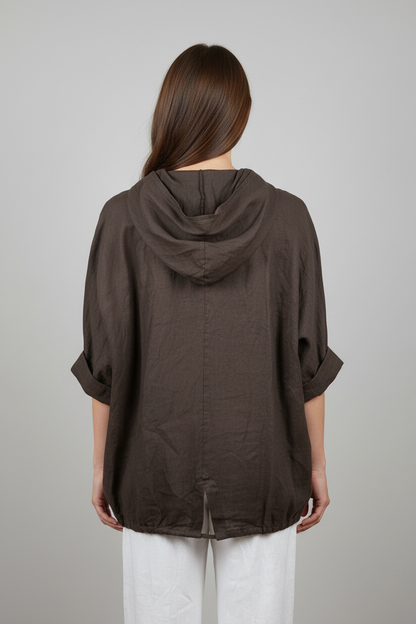 Braunes Leinen Hooded Overshirt – Hinten