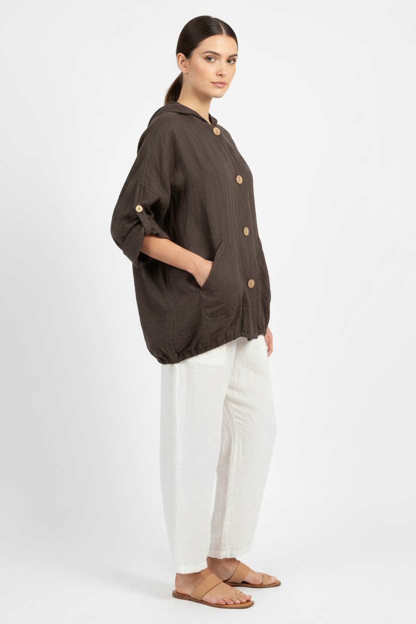 Braunes Leinen Overshirt – Seite