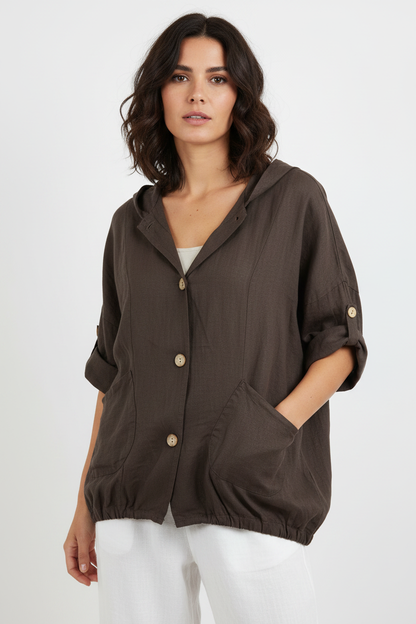 Braunes Leinen Overshirt – Vorne