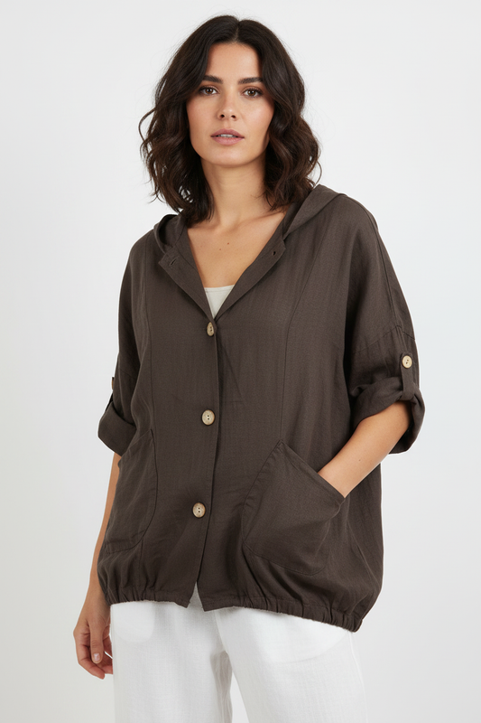 Braunes Leinen Overshirt – Vorne