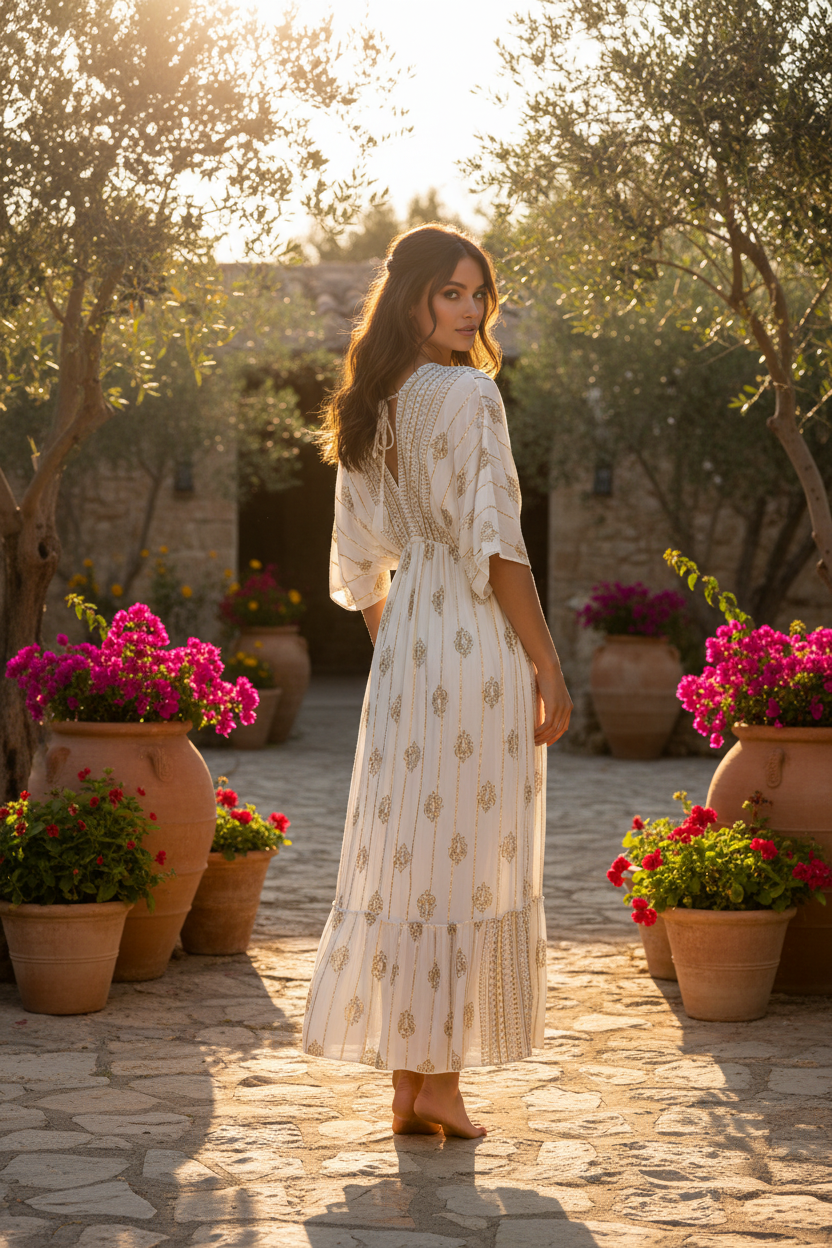 Creme/Gold Ethno Maxi – Rückansicht