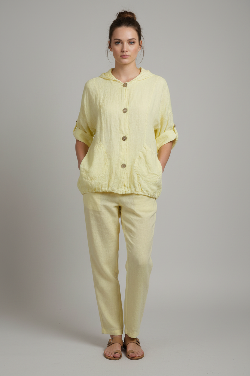 Leinen Hooded Overshirt - Gelb (One Size, 100% Leinen)