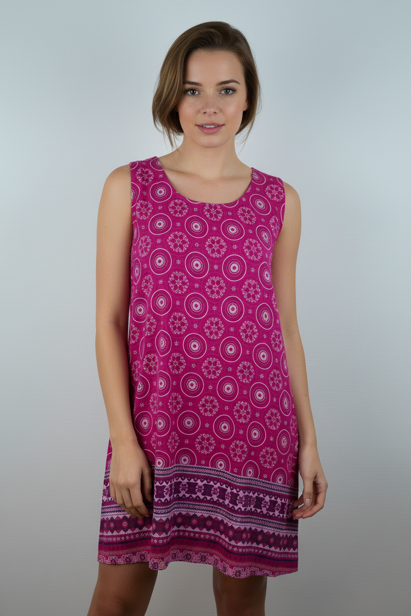 Kleid Ethno-Muster Pink – Model Front