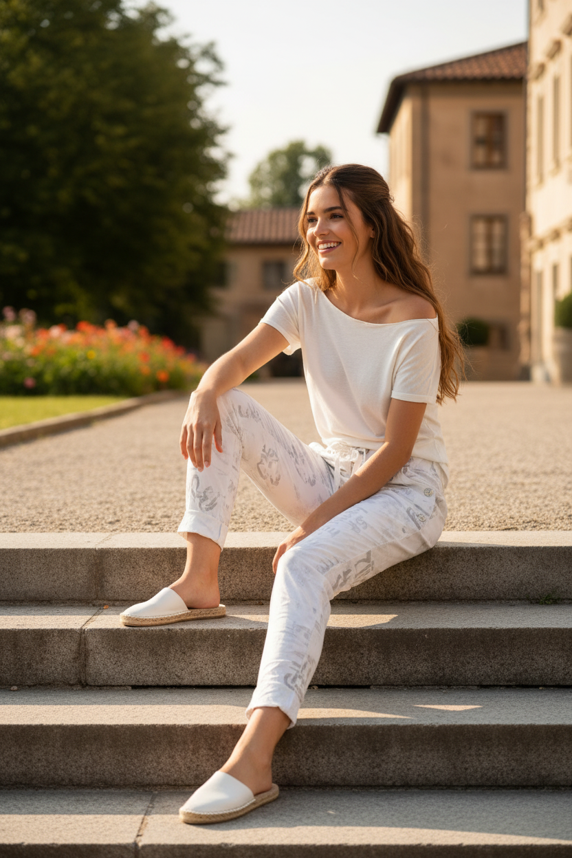 Jogger-Hose Weiß Sitzend