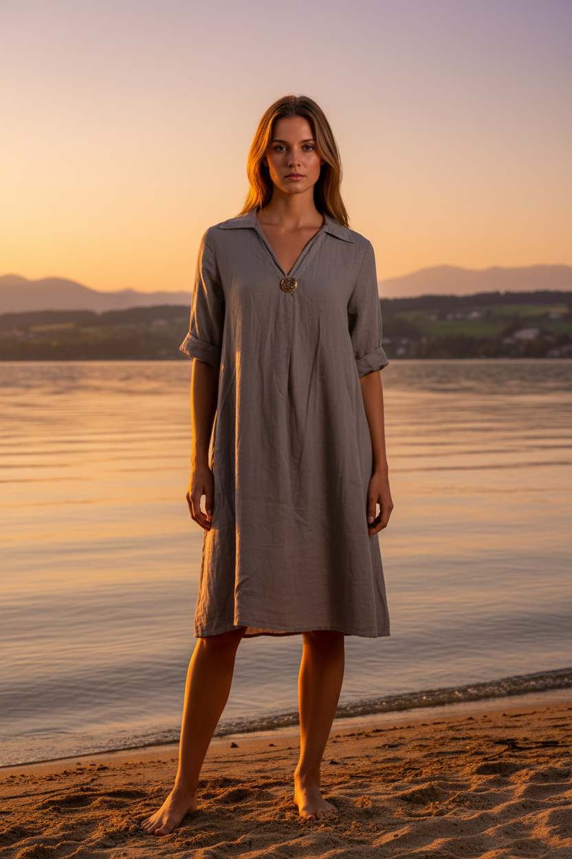 Graues Leinenkleid – Vorderansicht Bodensee