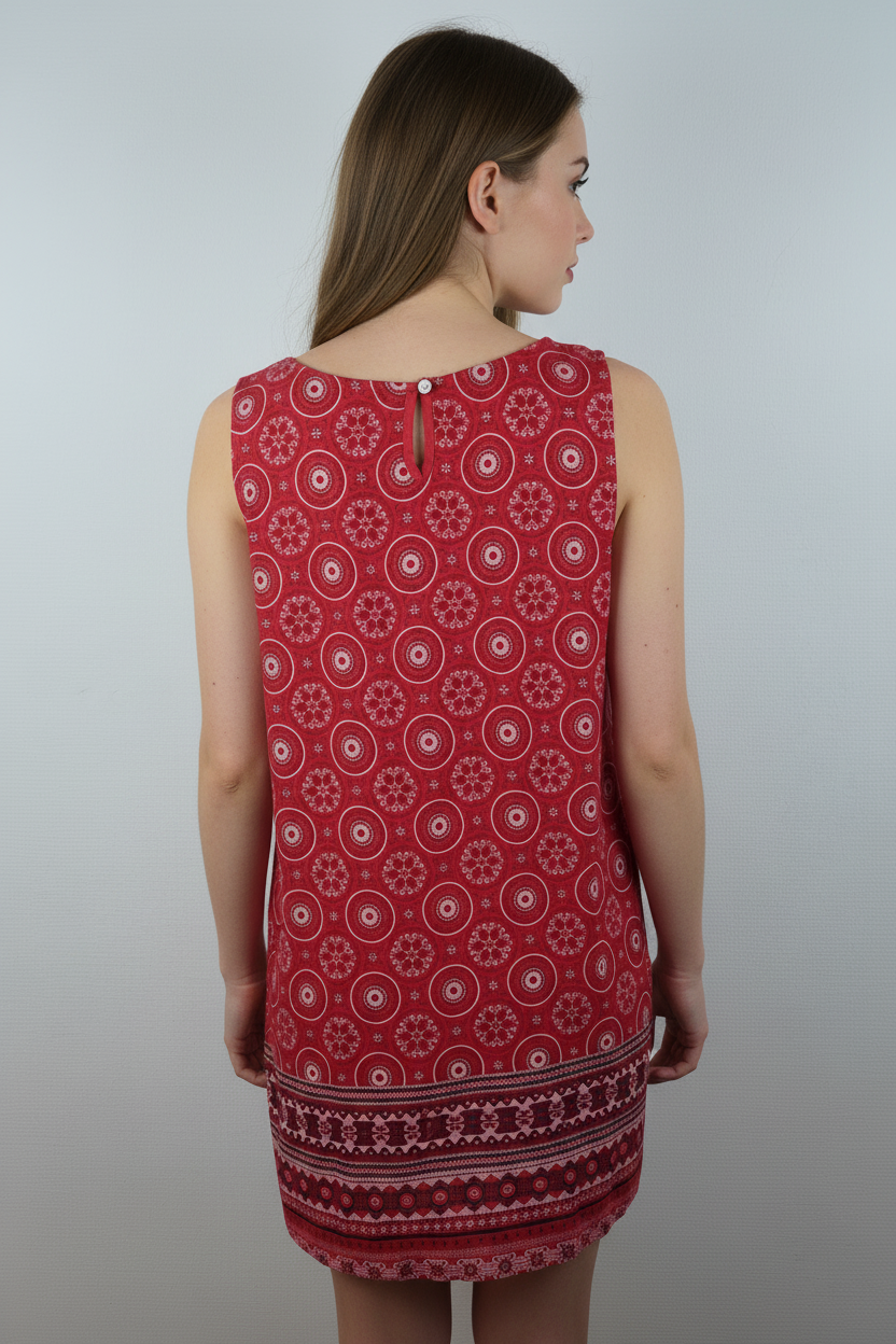 Kleid Ethno-Muster Rot – Model Rücken