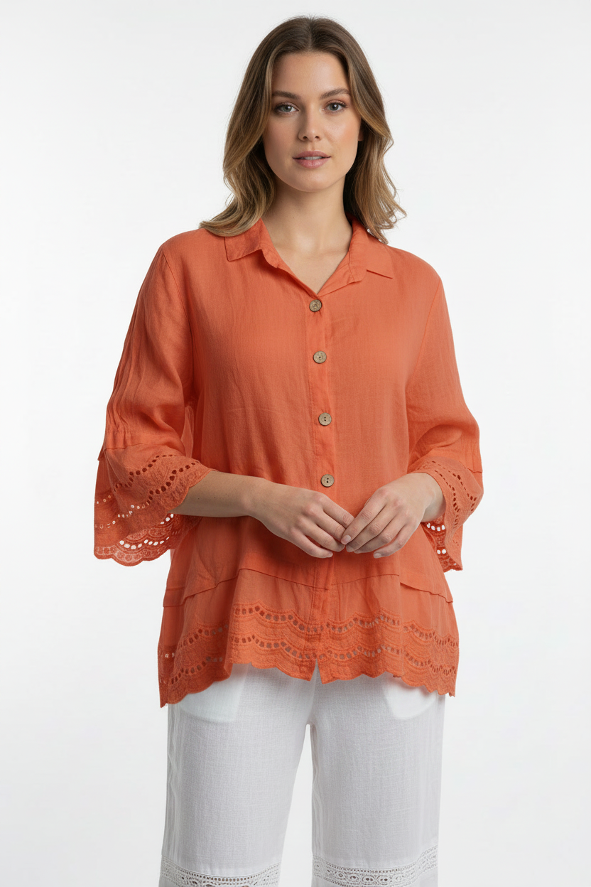 Leinen Bluse Bianca Italia Orange – Vorderansicht