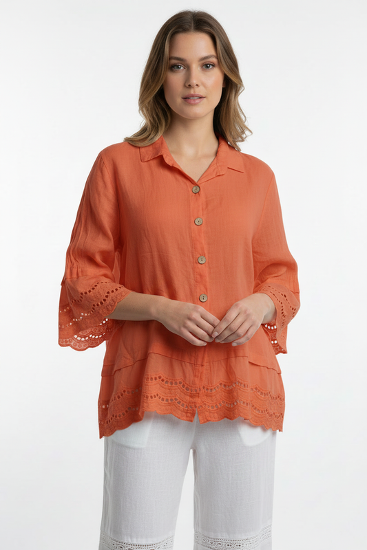 Leinen Bluse Bianca Italia Orange – Vorderansicht