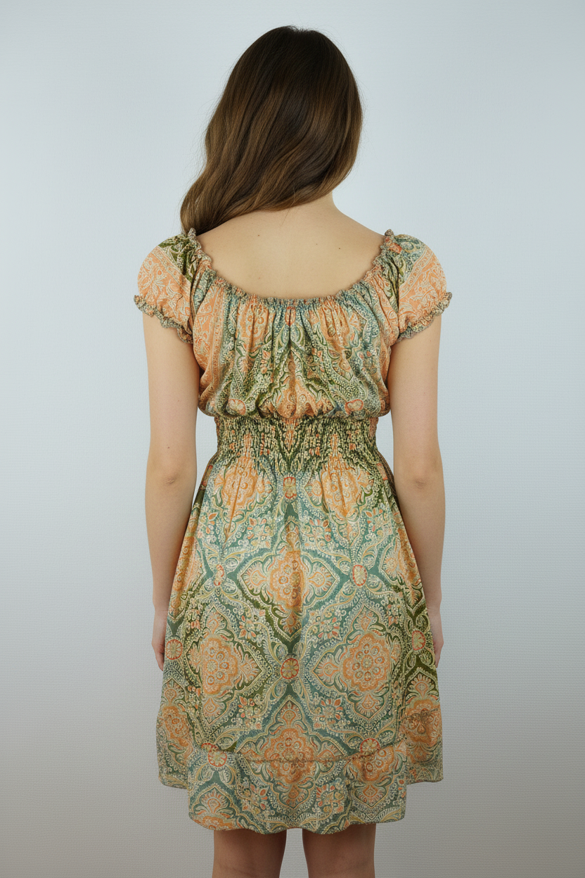 Boho Sommerkleid Damask Apricot – Model Rücken