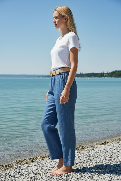 Leinenhose Mittelblau Seitenansicht