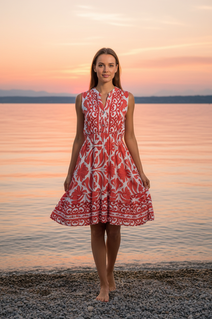 Sommerkleid Rot Boho-Print Vorderansicht 2