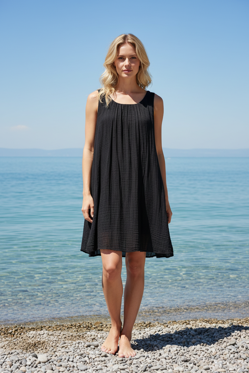 Sommerkleid Schwarz Crinkle Vorderansicht Bodensee