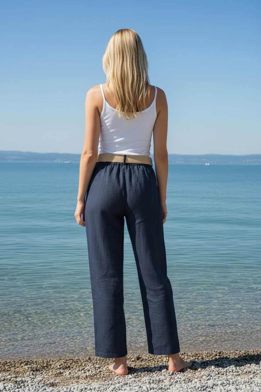 Leinenhose Navy Rückansicht