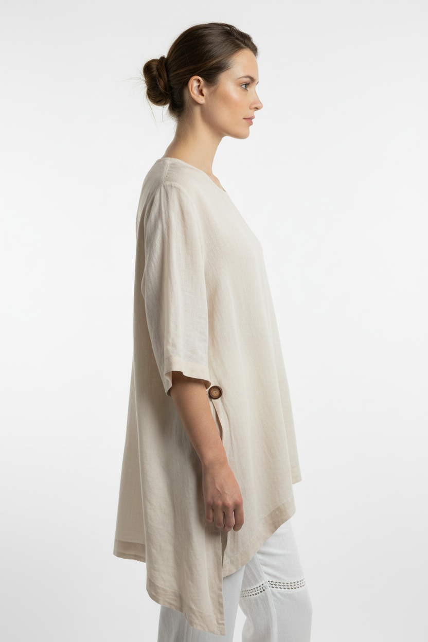 Leinen Tunika Sabbia Italia Beige – Seitenansicht