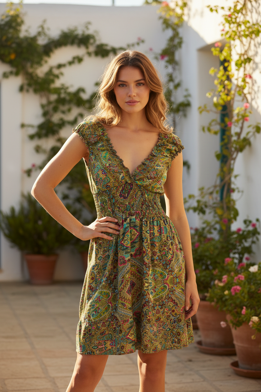 Boho Sommerkleid Paisley Olivgrün – Lifestyle