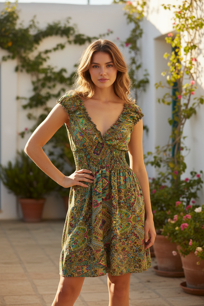Boho Sommerkleid Paisley Olivgrün – Lifestyle