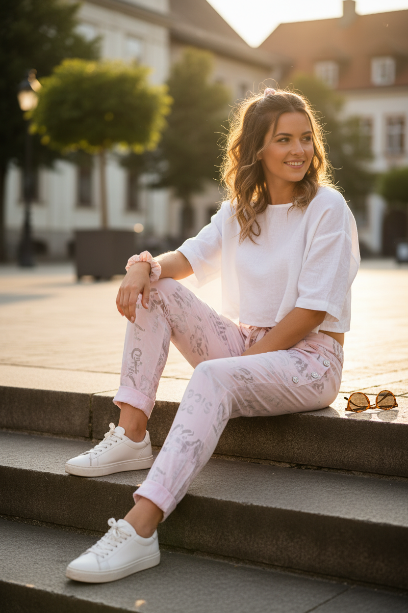 Jogger-Hose Rosa Sitzend