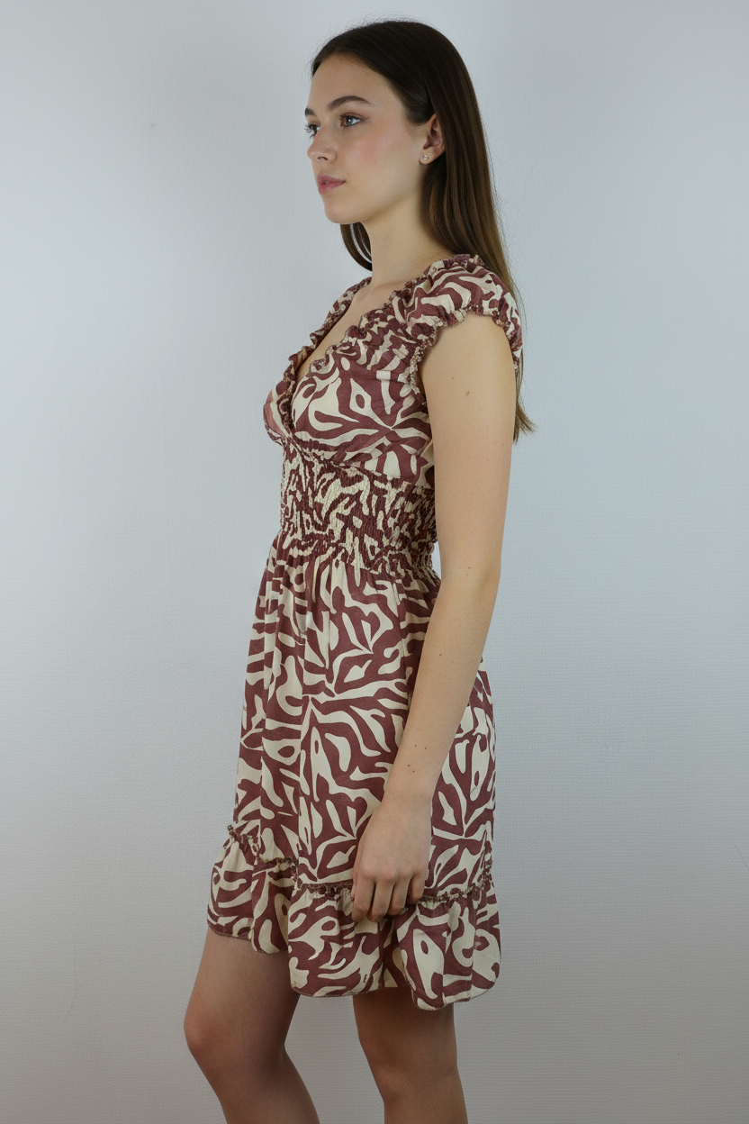 Boho Sommerkleid Zebra-Print Bordeaux – Model Seite