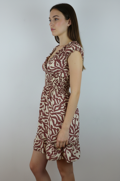 Boho Sommerkleid Zebra-Print Bordeaux – Model Seite