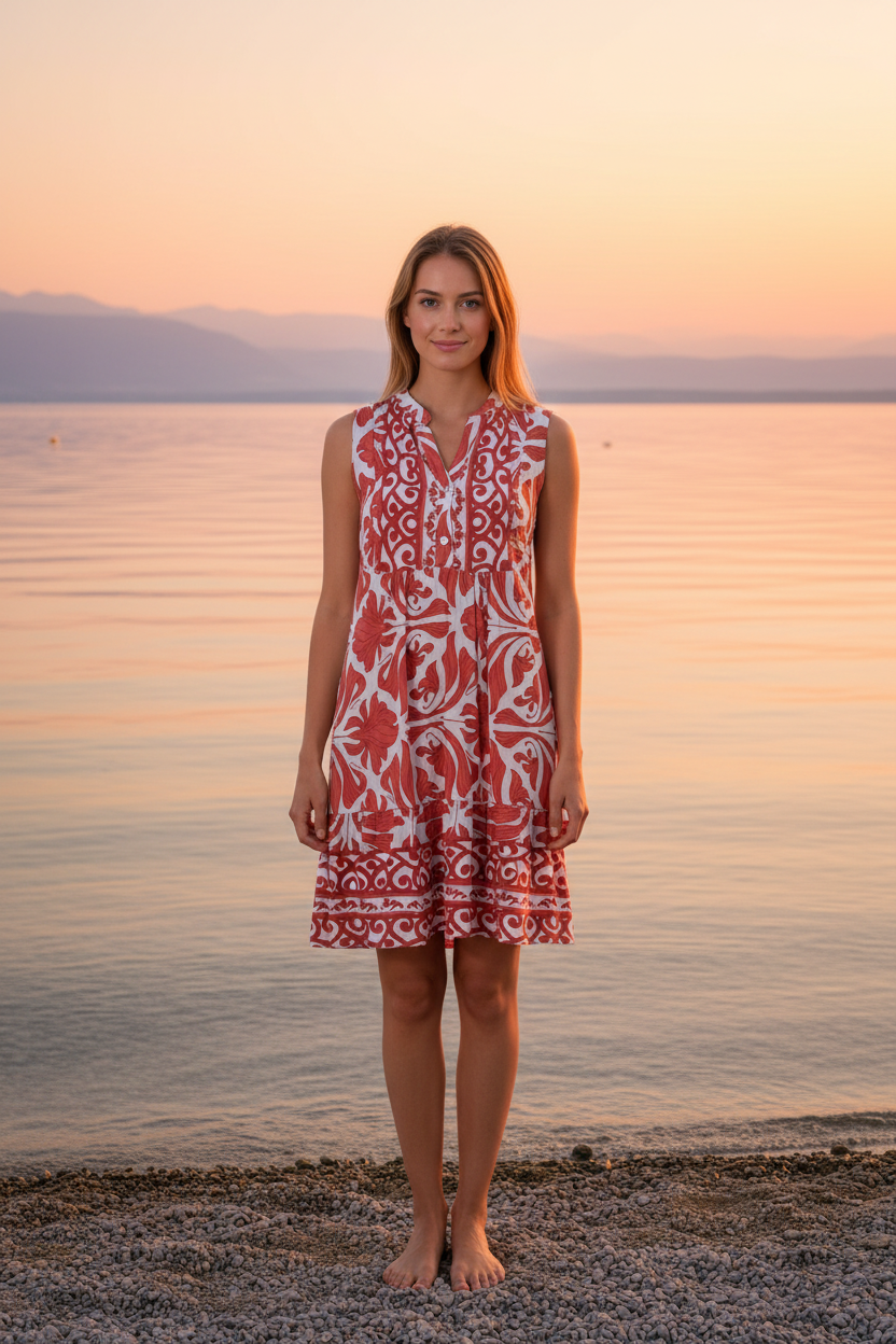 Sommerkleid Rot Boho-Print Vorderansicht