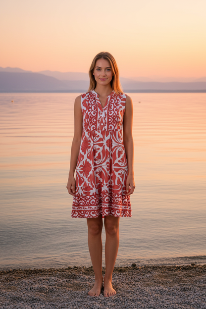 Sommerkleid Rot Boho-Print Vorderansicht