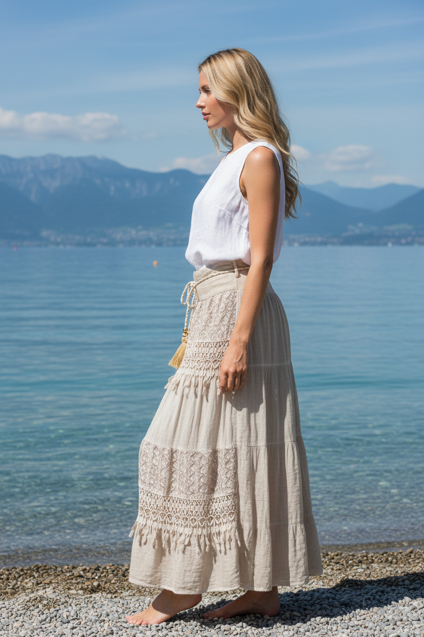 Boho-Rock Beige Spitze Seitenansicht