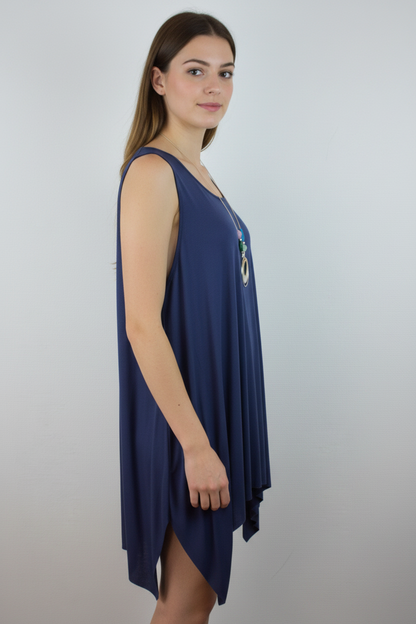 Asymmetrische Tunika Navy – Model Seite